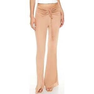 GUC Forever 21 Camel Tan Ruched Drawstring Mesh Boot Cut Flare Pants. Size XS.